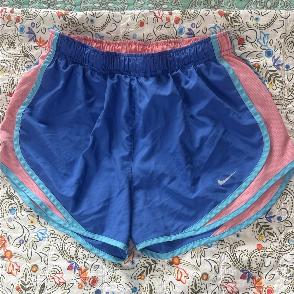 Nike Women's Dri-Fit Blue and Pink Athletic Shorts